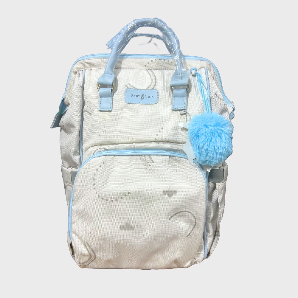 Pañalera Tipo Morral Baby Luna Arcoíris Gris-Celeste