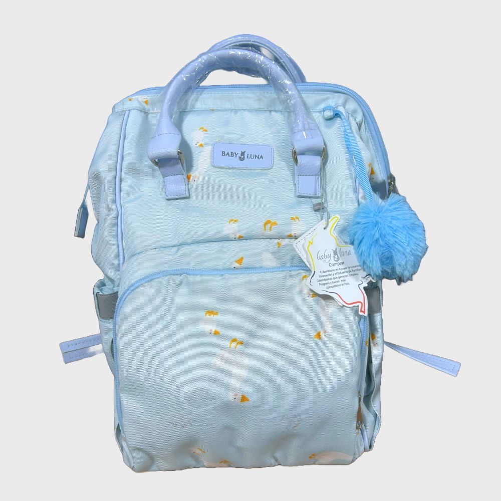 Pañalera Tipo Morral Baby Luna Paticos Celeste