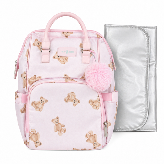 Pañalera Tipo Morral Con Cambiador Ositos Baby Luna Rosa