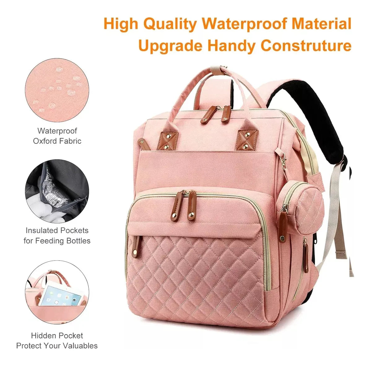 Pañalera Tipo Morral Con Cambiador Plegable Rosa-Salmón