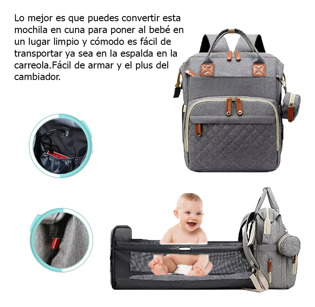 Pañalera Tipo Morral Con Cambiador Plegable Mora Leche