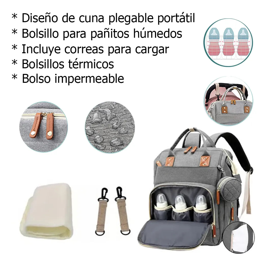 Pañalera Tipo Morral Con Cambiador Plegable Mora Leche
