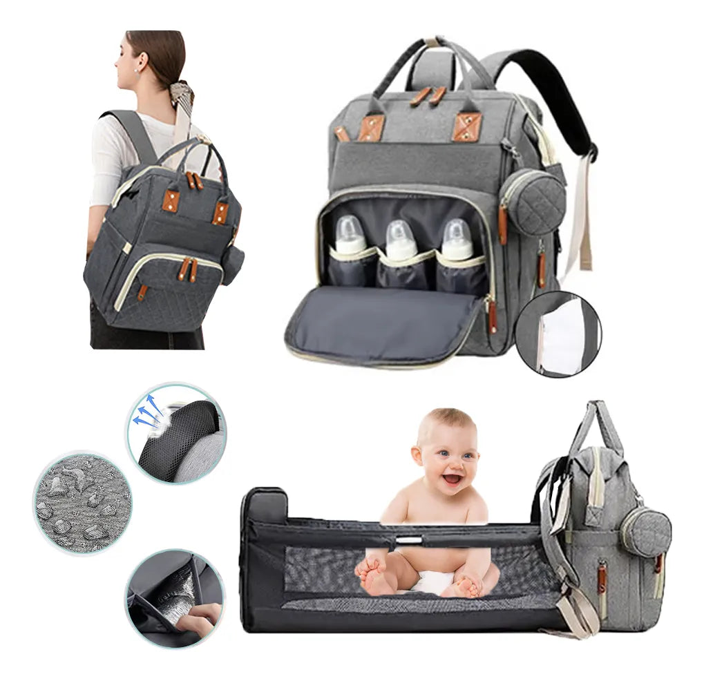 Pañalera Tipo Morral Con Cambiador Plegable Rosa-Salmón