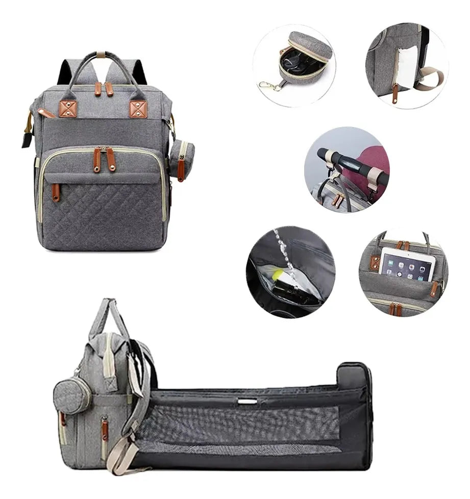 Pañalera Tipo Morral Con Cambiador Plegable Mora Leche