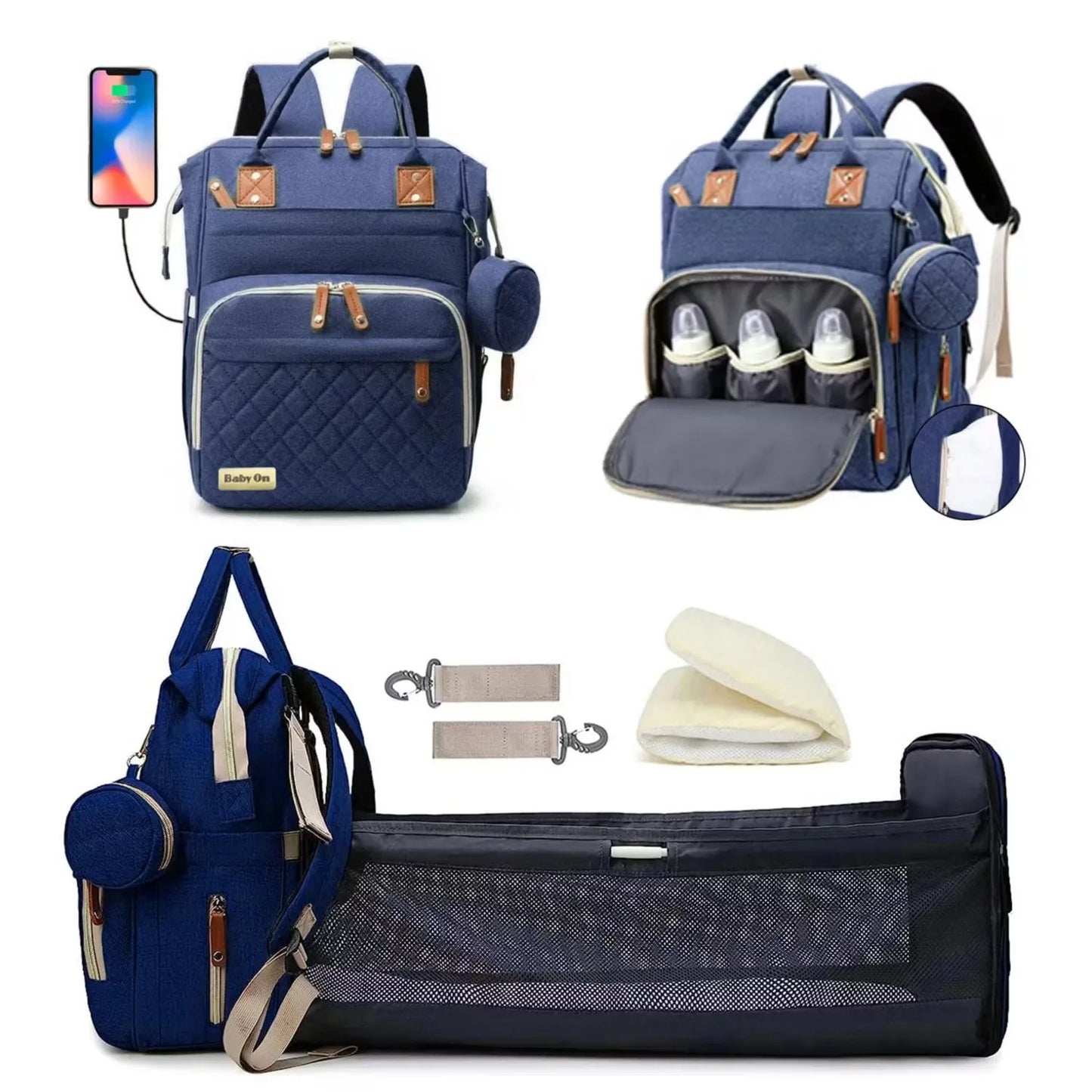 Pañalera Tipo Morral Con Cambiador Plegable Azul