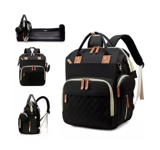 Pañalera Tipo Morral Con Cambiador Plegable Negra