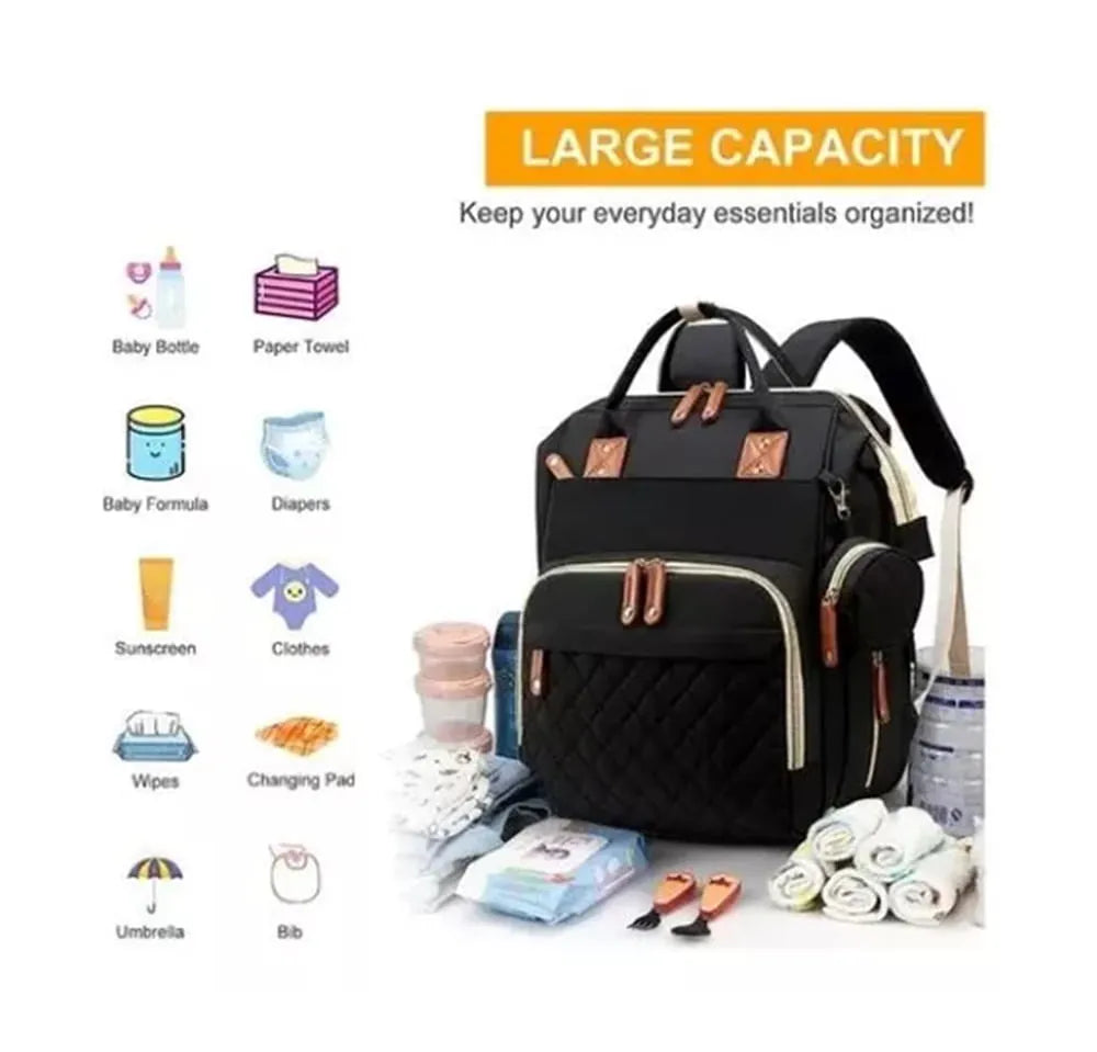 Pañalera Tipo Morral Con Cambiador Plegable Negra