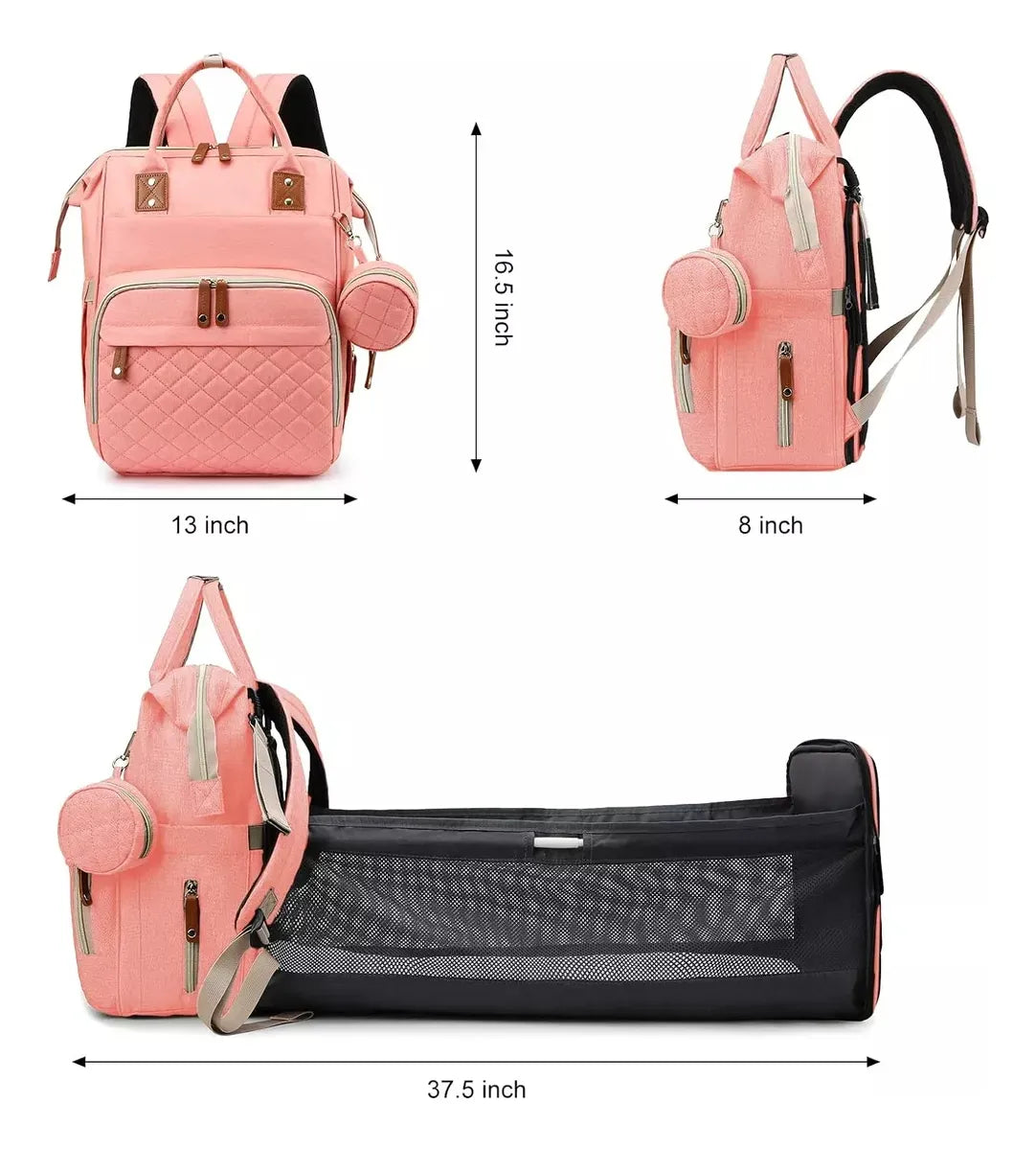 Pañalera Tipo Morral Con Cambiador Plegable Rosa-Salmón