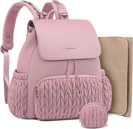 Pañalera Tipo Morral Monedero y Tapete Cambiador Lovevook Rosa
