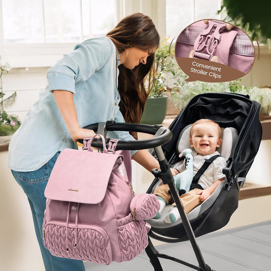 Pañalera Tipo Morral Monedero y Tapete Cambiador Lovevook Rosa