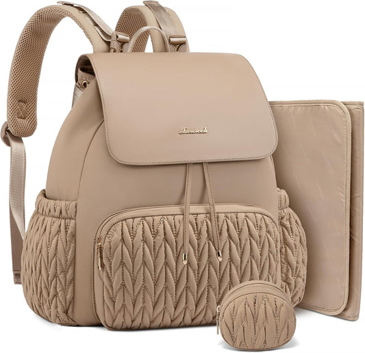 Pañalera Tipo Morral Monedero y Tapete Cambiador Lovevook Beige