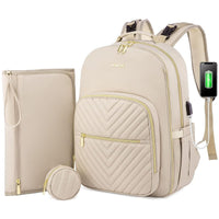Pañalera Tipo Morral Monedero y Tapete Cambiador Premium Usb Beige
