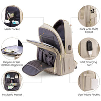 Pañalera Tipo Morral Monedero y Tapete Cambiador Premium Usb Beige