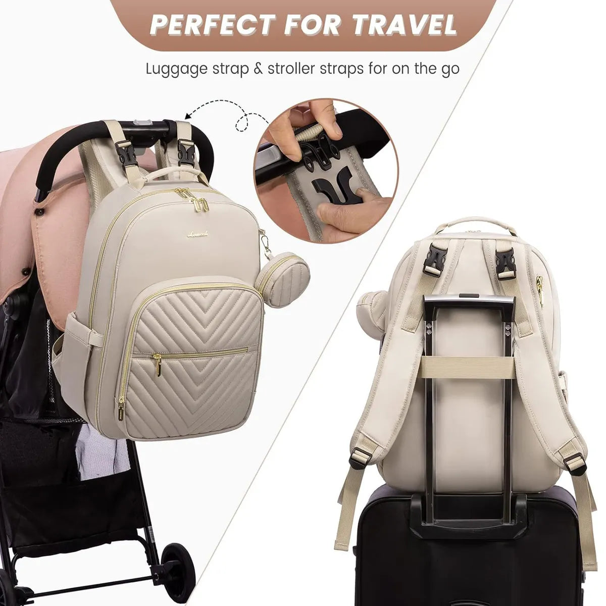 Pañalera Tipo Morral Monedero y Tapete Cambiador Premium Usb Beige
