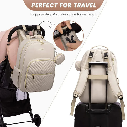 Pañalera Tipo Morral Monedero y Tapete Cambiador Premium Usb Beige