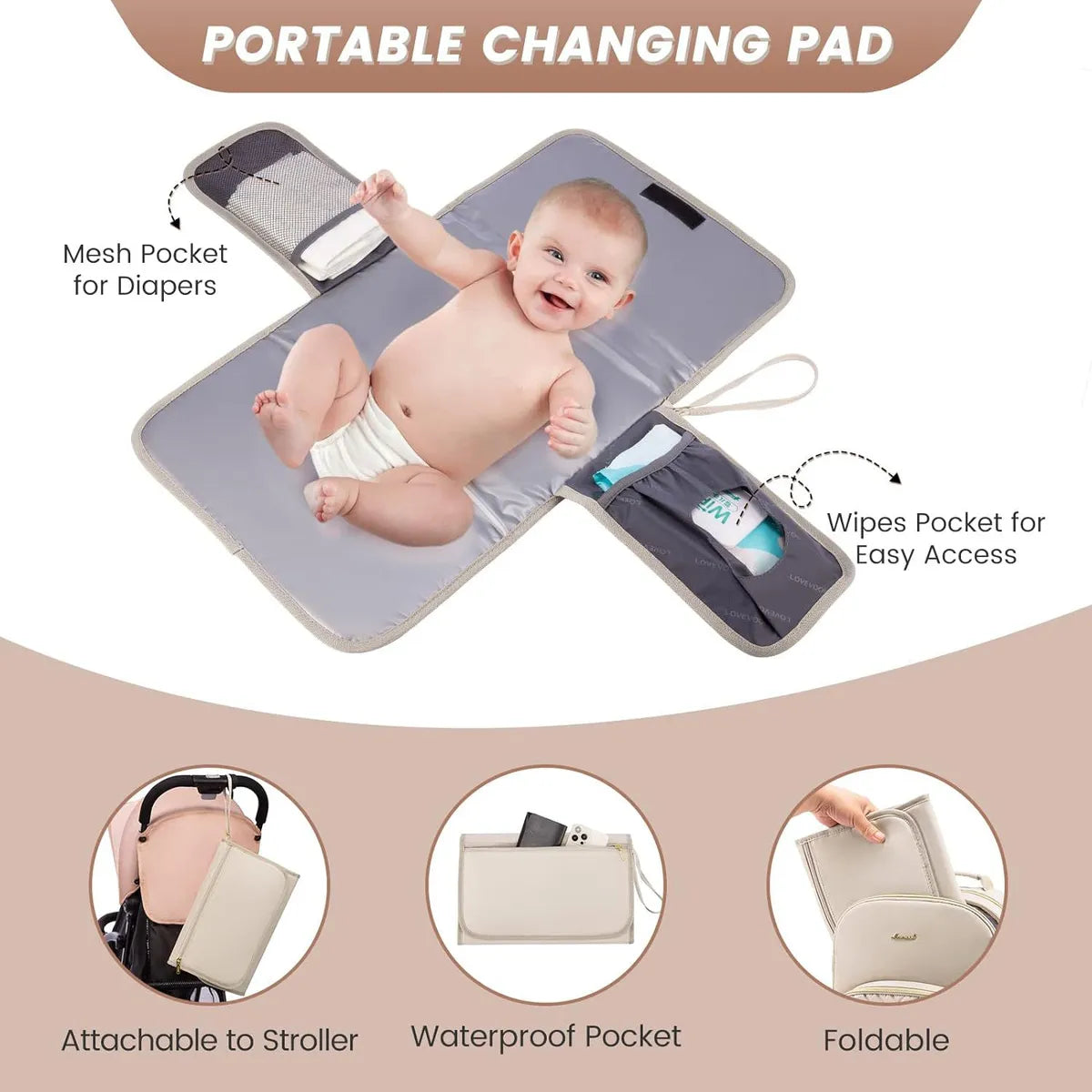 Pañalera Tipo Morral Monedero y Tapete Cambiador Premium Usb Beige