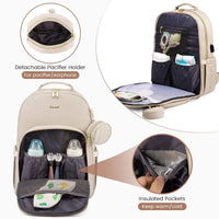 Pañalera Tipo Morral Monedero y Tapete Cambiador Premium Usb Beige