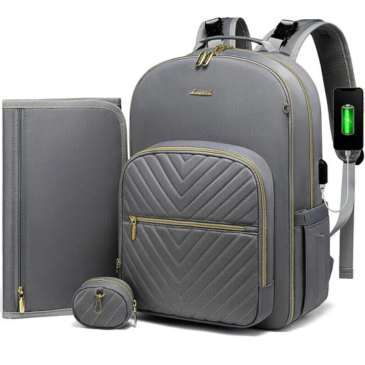 Pañalera Tipo Morral Monedero y Tapete Cambiador Premium Usb Gris