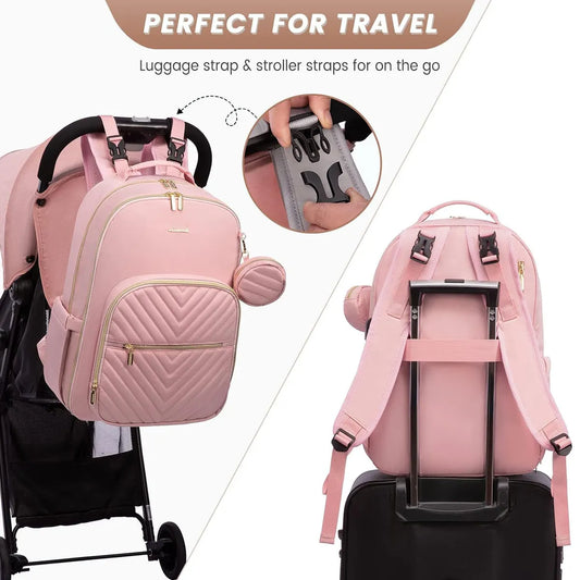 Pañalera Tipo Morral Monedero y Tapete Cambiador Premium Usb Rosa