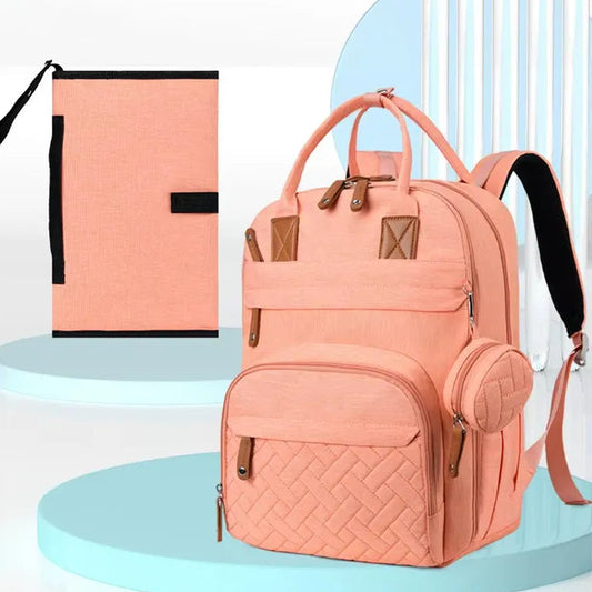 Pañalera Tipo Morral Salmón Usb Con Cambiador