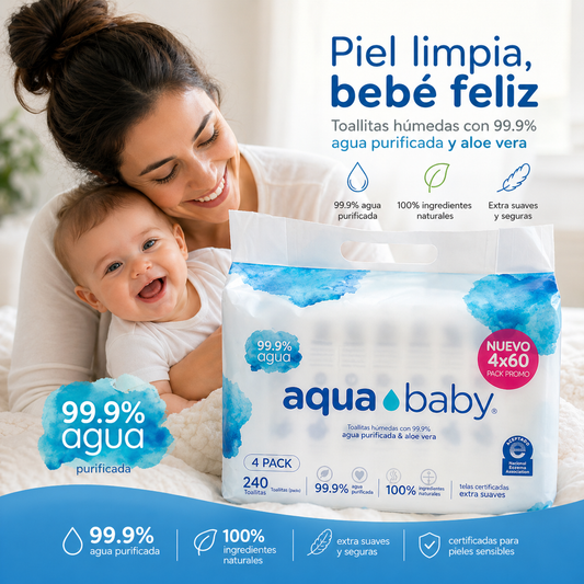 Pañitos Húmedos Aqua Baby 99.9% Agua y Aloe Vera