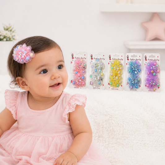 Pinzas para Bebé con Flores y Perlas Colores Pastel Par