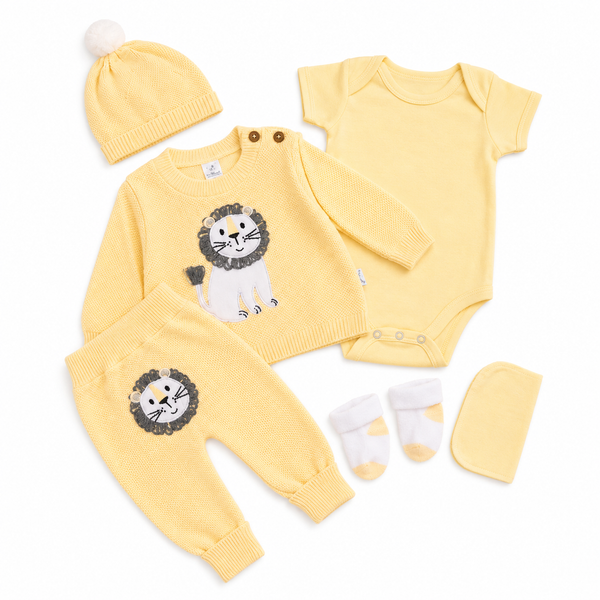Primer Día Tejido 6 Piezas Puppet Recién Nacido León Amarillo Niño