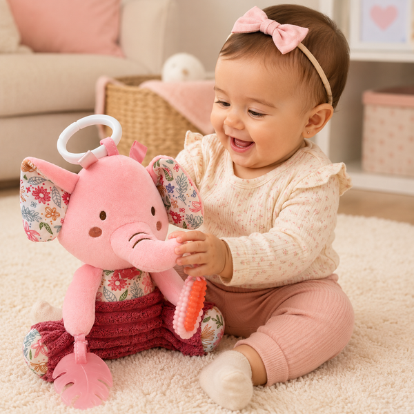 Sonajero Musical Peluche Elefantita De Cuerda