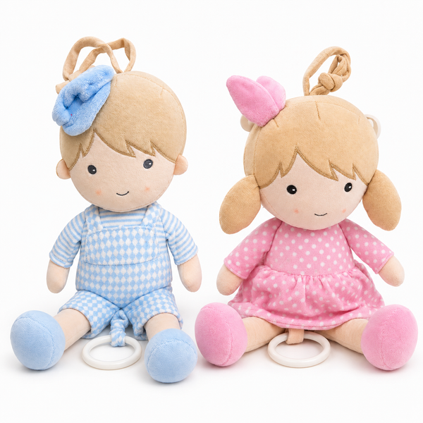 Sonajero Musical Peluche Niño y Niña De Cuerda