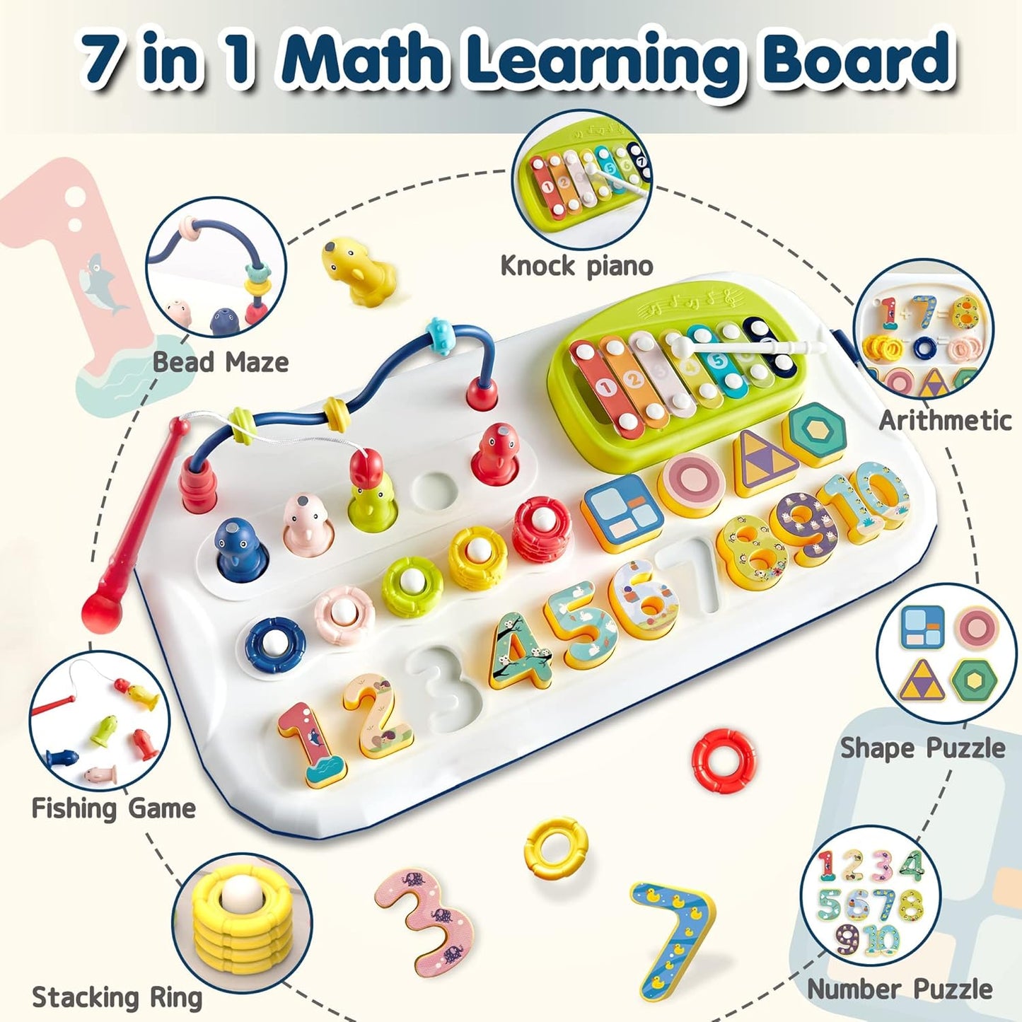 Tablero Didáctico 7 en 1 con Xilófono Musical de Colores