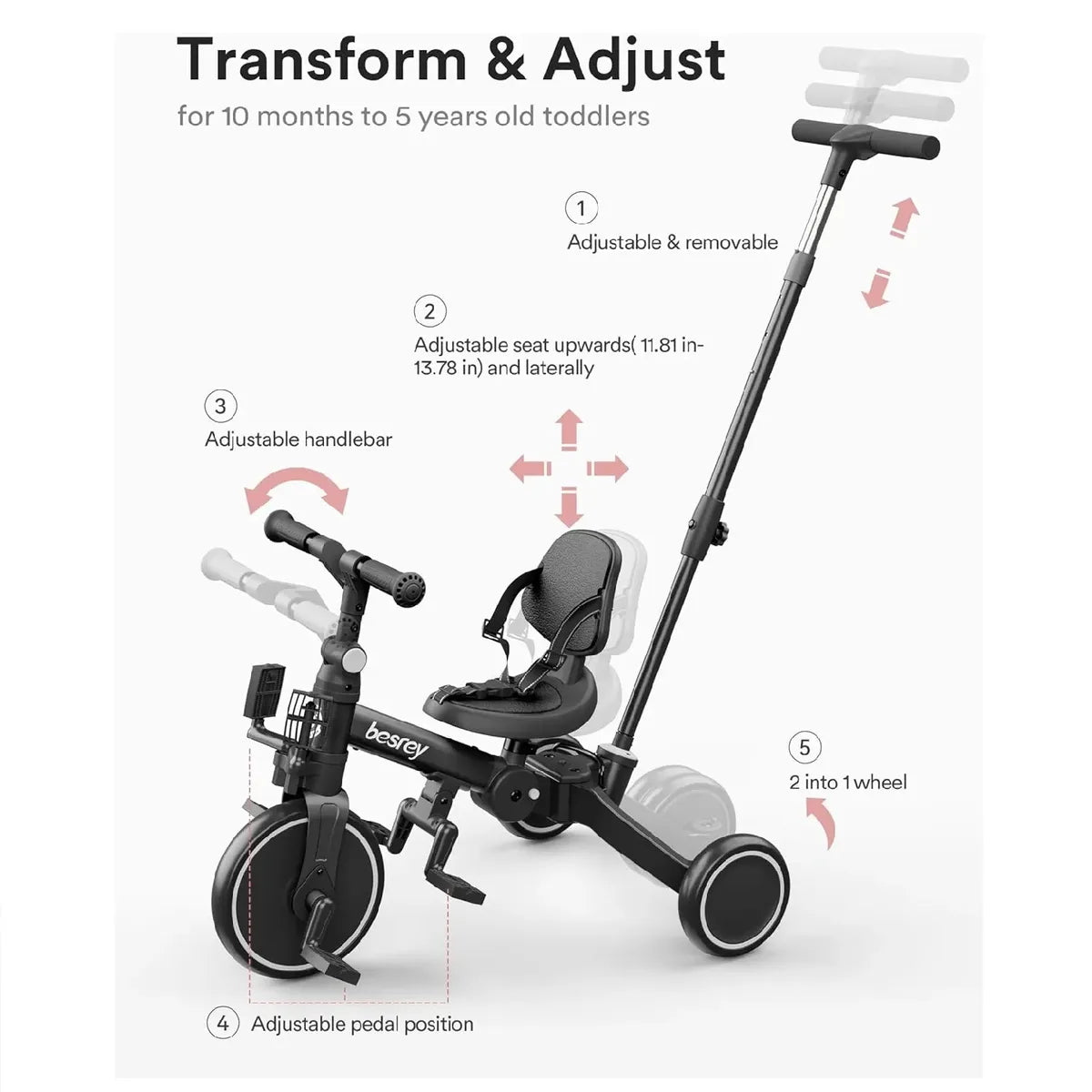 Triciclo Paseador 5 en 1 Maxibaby Naranja
