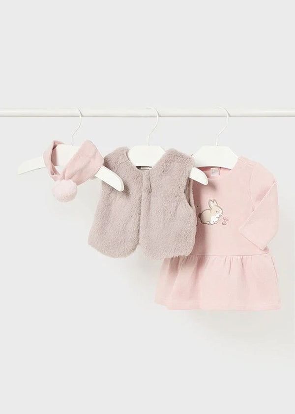 Vestido En Conjunto Con Chaleco y Coleta 3 Piezas Mayoral 2807 Niña