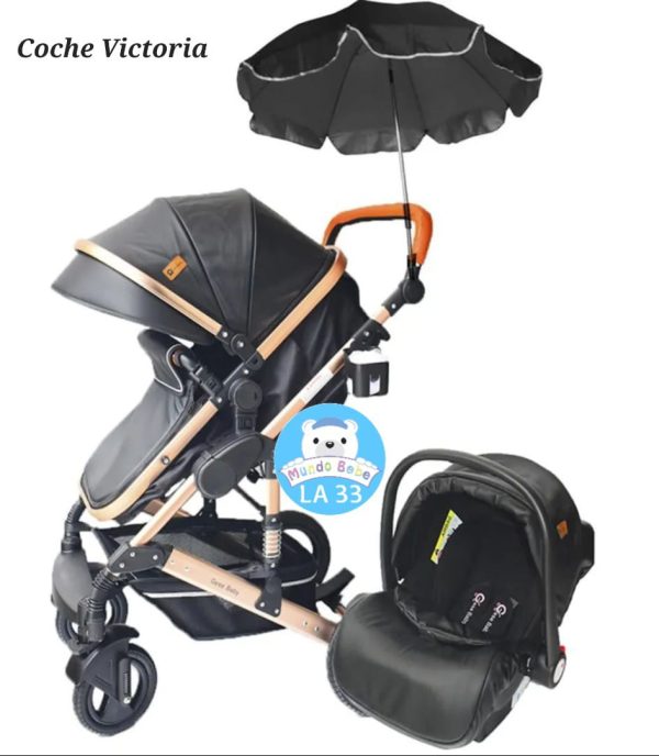 COCHE MOISÉS VICTORIA GESEBABY CON PORTABEBE EN COMBO NEGRO