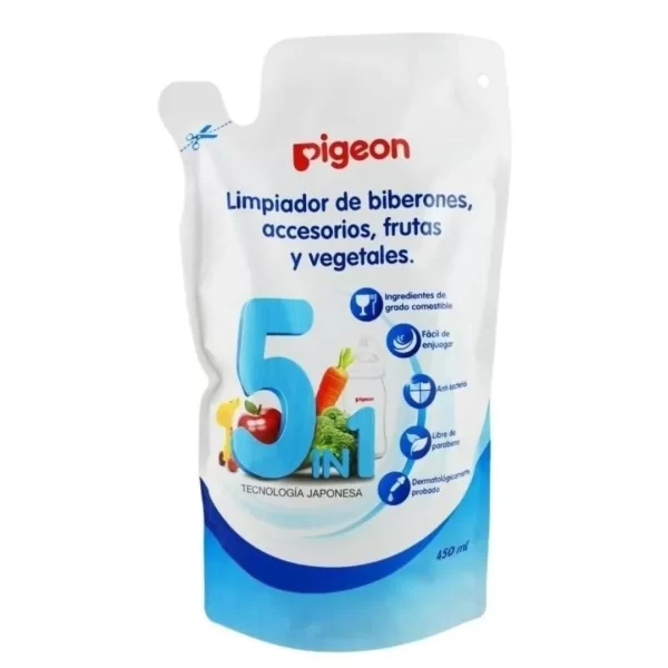 JABÓN REPUESTO LIMPIADOR LÍQUIDO PARA TETEROS 5 EN 1 X 450 ML PIGEON